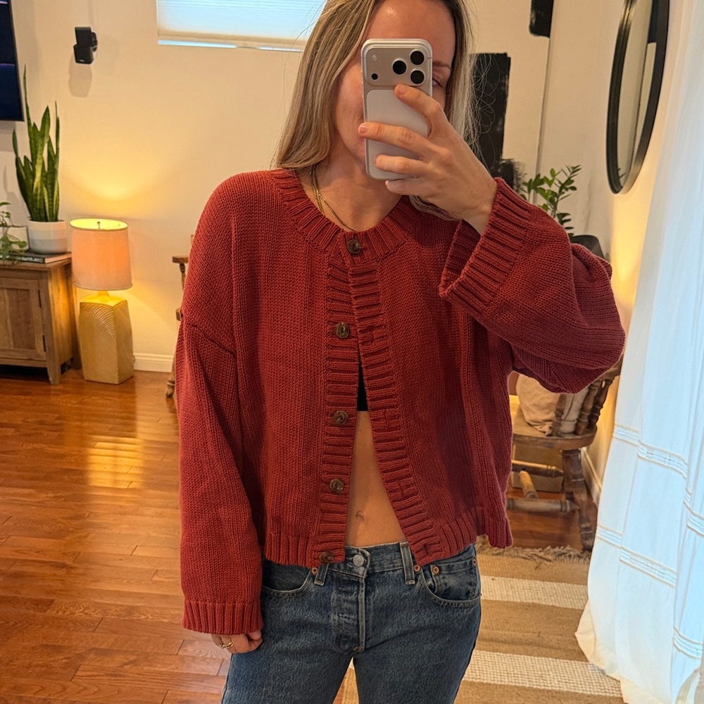 Outerknown Red Button-Up Sweater - image 1